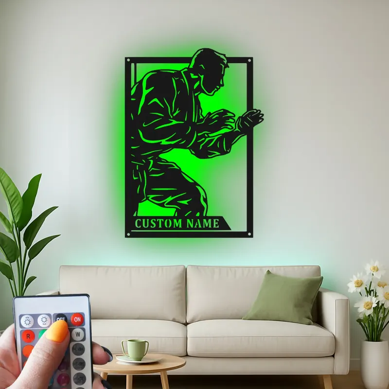 Insegna LED Personalizzata Arti Marziali | Arte Murale in Metallo Karate Personalizzata | Regalo per Combattente | Decorazione Dojo e Studio