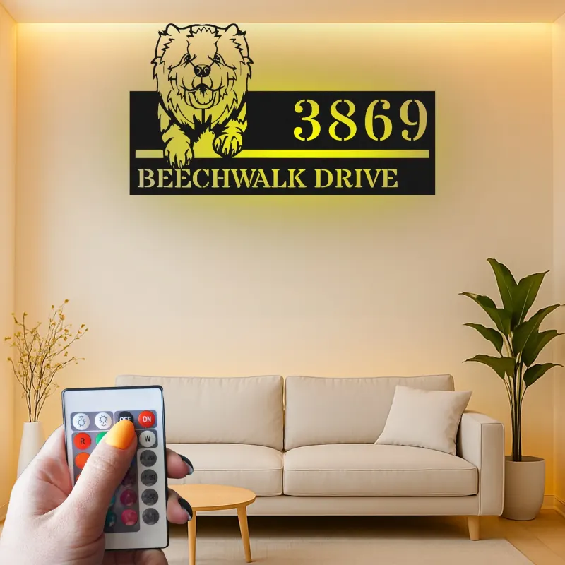 Custom Chow Chow Address Led Light Metal Wall Art Personalized Dog Lover Gift Outdoor Home Decor