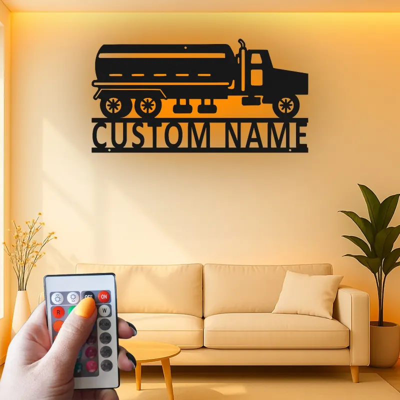 Cartel de Metal de Camión Cisterna Personalizado | Arte de Pared LED para Garaje | Decoración Industrial para Man Cave | Regalo Personalizado para Camioneros