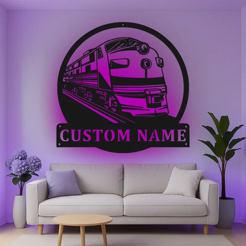 Custom Train Locomotive Led Light Metal Wall Art Personalized Gift for Train Enthusiasts Man Cave Decor 1