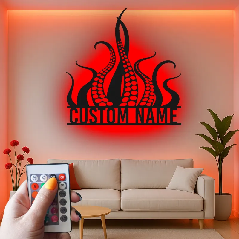 Kraken Octopus LED Metal Sign | Custom Nautical Wall Art | Personalized Tentacles Decor for Business & Ocean Lovers
