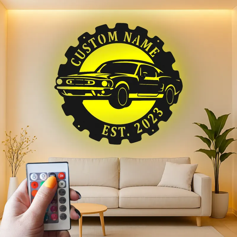 Insegna LED muscle car su misura | Arte da parete in metallo per garage | Arredo auto personalizzato | Regalo vintage per uomo