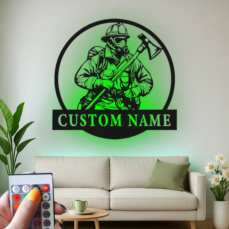 Panneau LED Personnalisé pour Pompier | Décoration Murale en Métal Personnalisée pour Caserne de Pompiers | Cadeau pour Premier Intervenant | Décor de Maison de Héros