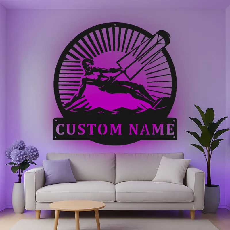 Cartel de metal LED personalizado de kitesurfista, regalo para entusiastas de deportes acuáticos, decoración para casa de playa