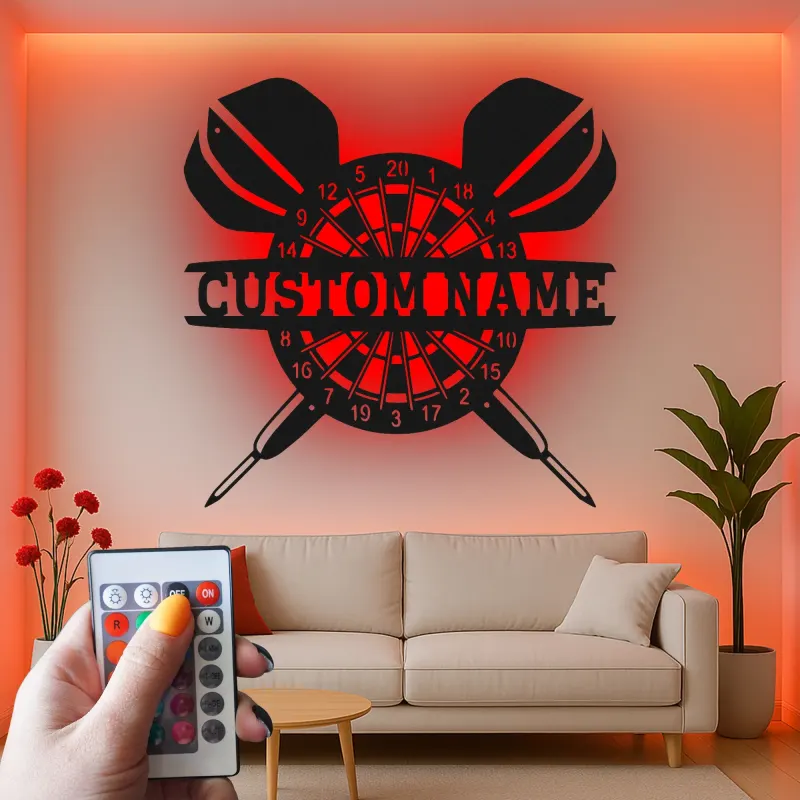 Cartel de metal personalizado con luz LED de diana, regalo personalizado para entusiastas de los dardos, decoración para sala de juegos