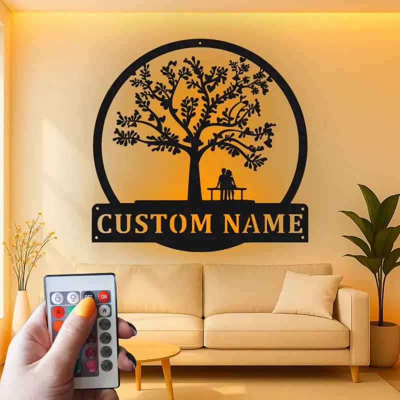 Décoration murale en métal personnalisée Arbre de Vie avec rétroéclairage LED Cadeau romantique pour couples Décor de chambre ou de salon
