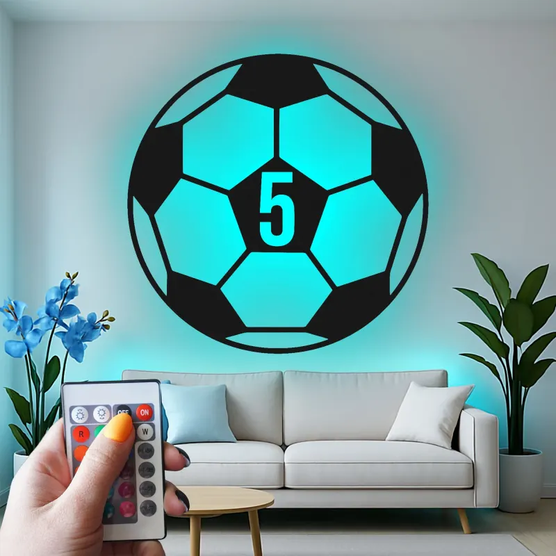 Luz de número de camiseta de fútbol personalizada | Arte mural LED de metal personalizado | Decoración deportiva para la habitación de los niños | Regalo para hijo atleta