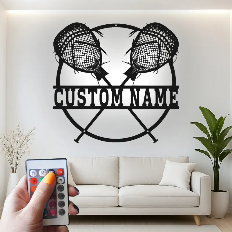 Personalisierte Lacrosse-Sticks LED-Leuchte | Personalisiertes Metallschild | Sportdekoration für Spieler, Trainer & Jugendzimmer