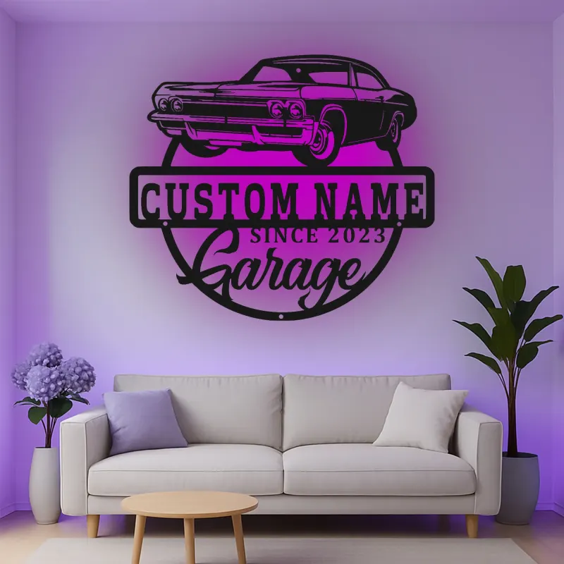 Custom Classic Car Led Light Metal Wall Art Personalized Garage Gift for Him Man Cave Decor 3