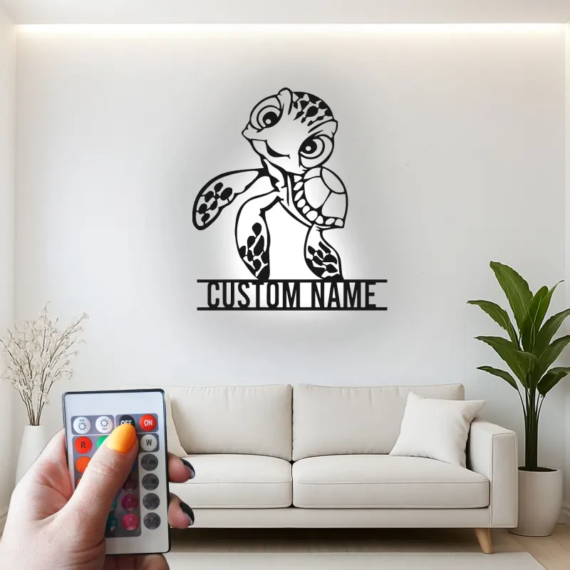Custom Sea Turtle LED Sign | Metal Nursery Decor | Personalized Kids Room Light | Ocean Animal Wall Art
