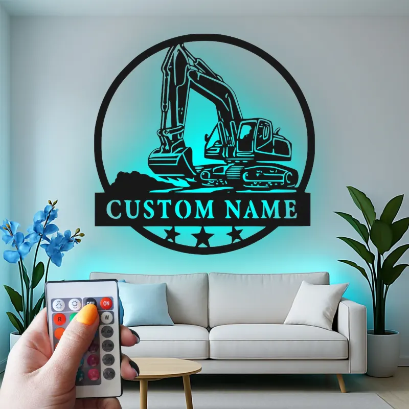 Insegna in metallo LED personalizzata per escavatore - Regalo per lui, decorazione per ufficio o garage 1