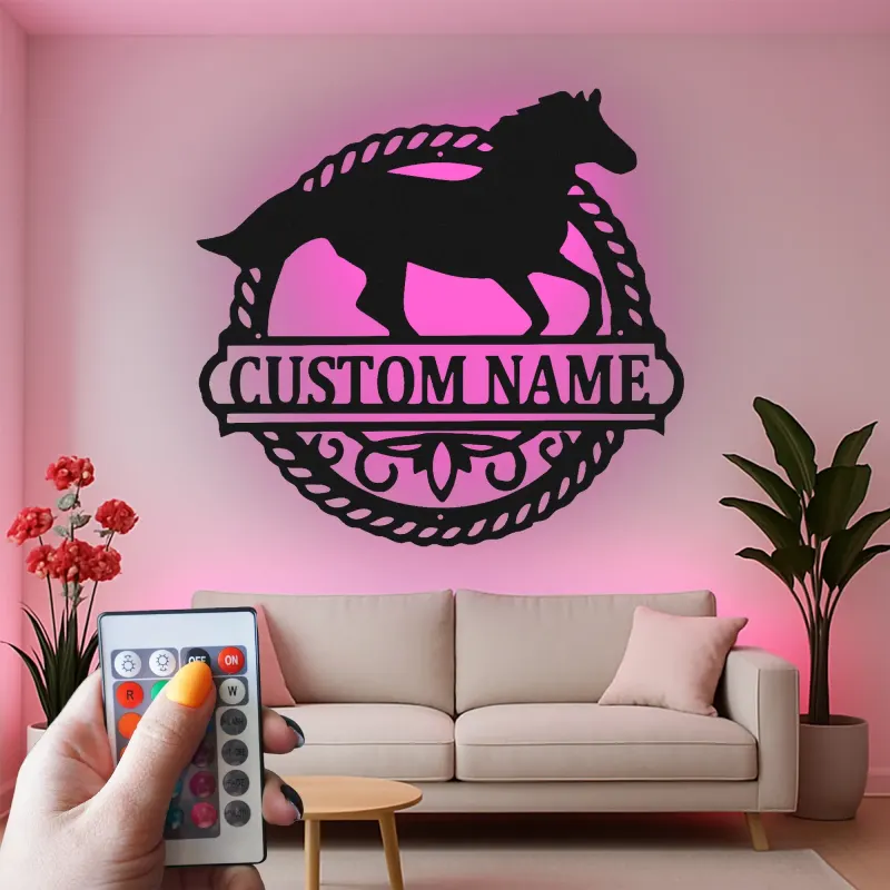 Enseigne LED cheval personnalisée | Décoration murale équestre en métal sur mesure | Déco de box, écurie et ranch | Cadeau pour les amoureux des chevaux