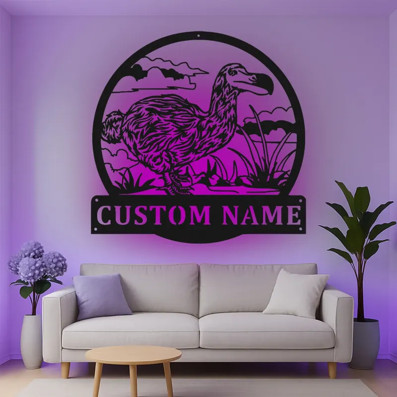 Insegna in metallo LED personalizzata per Dodo - Regalo unico per amanti della natura - Decorazione per soggiorno o ufficio