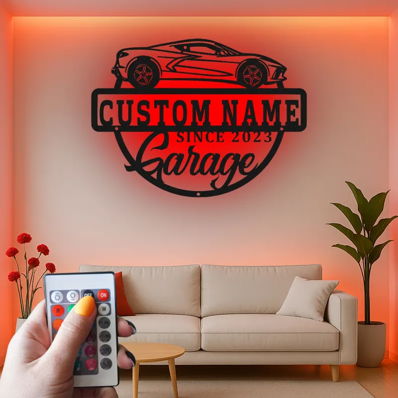 Cartel de metal LED de coche deportivo personalizado, regalo para entusiastas de coches, decoración de garaje