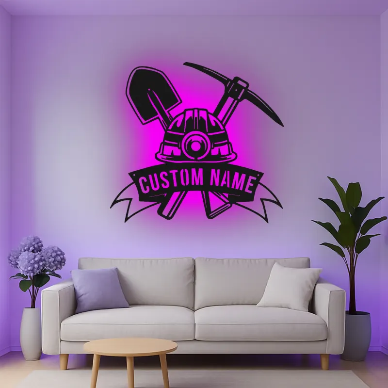 Personalisierte LED Metall-Wandkunst für Bergleute – Geschenk für Garage oder Werkstatt
