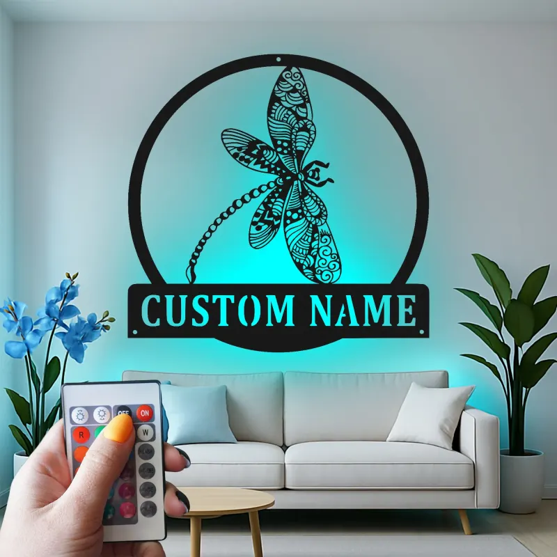 Insegna in Metallo LED a Forma di Libellula Personalizzata Regalo per Amanti della Natura Decorazione per Camera da Letto o Giardino 5