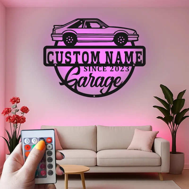Custom Car Garage Led Light Metal Wall Art Personalized Gift for Car Enthusiasts Garage Decor Sign