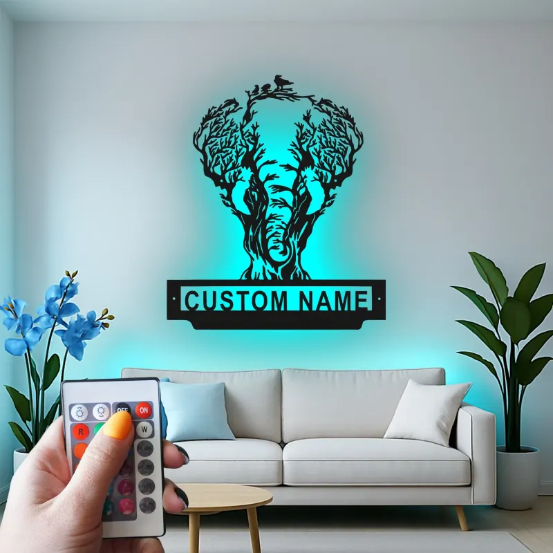Cartel de metal LED de árbol de elefante personalizado, regalo de vida salvaje, decoración de sala de estar naturaleza
