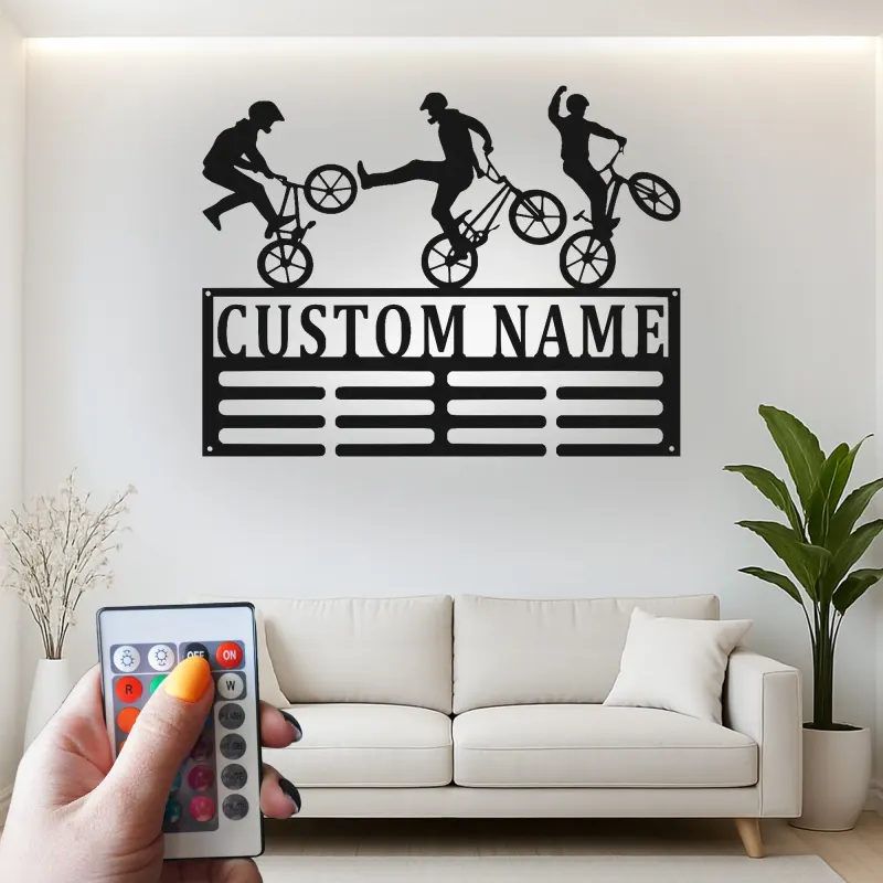 Personalisiertes BMX Radfahrer LED-beleuchtetes Metallschild Geschenk für BMX-Enthusiasten Spielzimmer oder Schlafzimmer Dekor