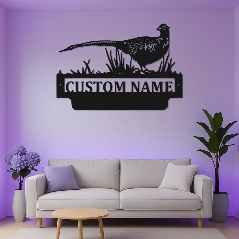 Arte in Metallo Pheasant con LED | Regalo Personalizzato per Cacciatori | Insegna con Nome Personalizzato per Cabin e Lodge | Silhouette di Uccello Anatra