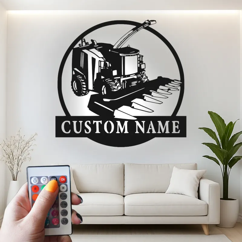 Cartel de metal personalizado con luz LED de cosechadora de forraje, regalo para agricultores, decoración agrícola para casa de campo
