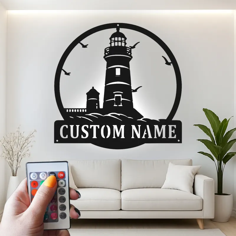 Custom Lighthouse Led Light Metal Wall Art Personalized Coastal Gift Nautical Decor for Beach House 2