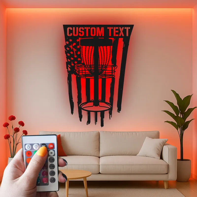 Custom Disc Golf Basket Led Light Metal Wall Art Gift for Disc Golf Enthusiast Game Room Decor