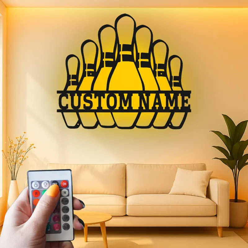 Cartel de metal LED personalizado para pines de boliche, regalo para bolichistas, decoración de sala de juegos
