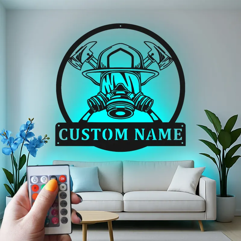 Personalized Firefighter LED Sign | Custom Metal Wall Art for Fire Station | Fireman Retirement Gift