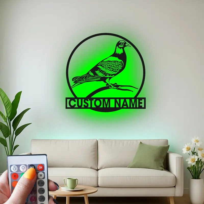 Custom Pigeon LED Sign | Metal Bird Wall Art | Personalized Garden & Patio Decor | Gift for Bird Lovers
