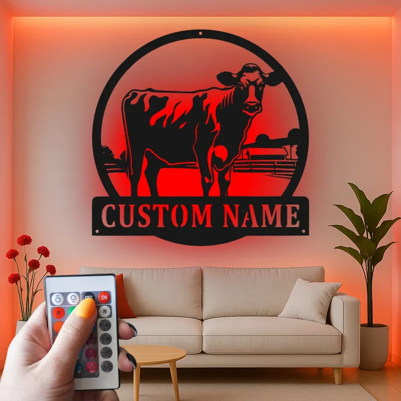 Insegna in metallo LED personalizzata Fattoria di Mucche - Regalo per Agricoltori, Decorazione Rustica per Fienile 2