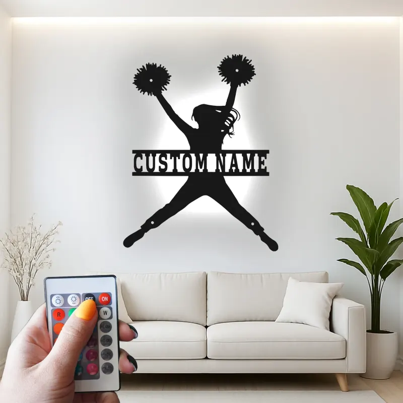 Insegna in metallo LED a silhouette di cheerleader personalizzata regalo per appassionati di cheer decorazione camera