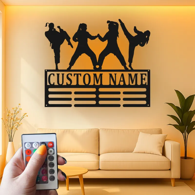 Décoration murale en métal personnalisée pour arts martiaux avec rétroéclairage LED - Cadeau pour passionnés de karaté - Décor de dojo ou de gym