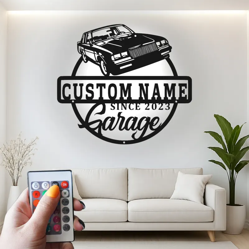 Insegna in metallo personalizzata con luce LED per auto classiche - Regalo per appassionati di auto, decorazione per garage