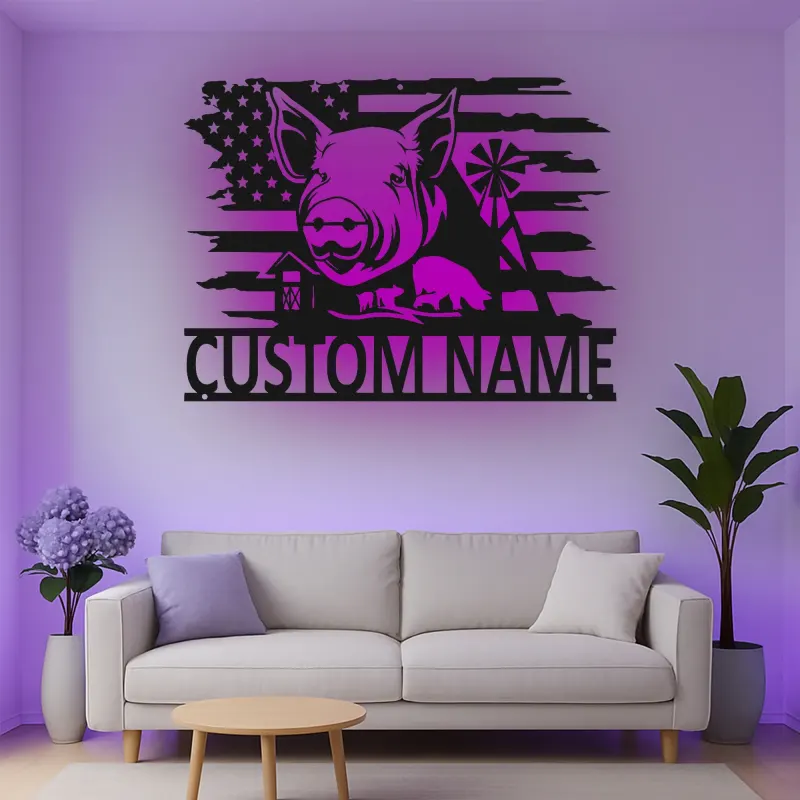 Cartel de metal LED personalizado de Granja de Cerdos, regalo para agricultores, decoración rústica de granero