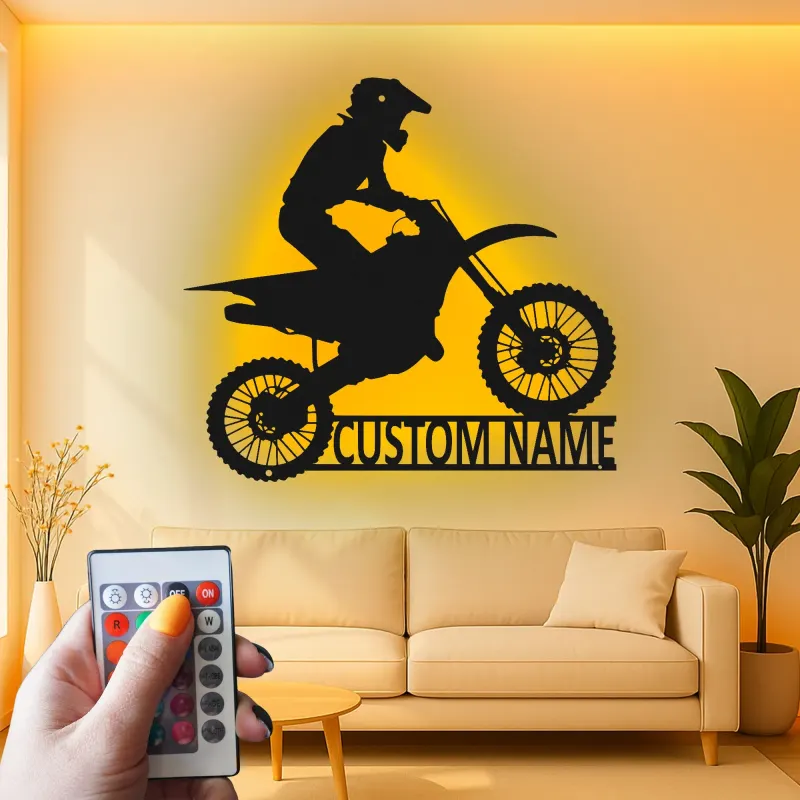 Custom Motocross Rider Led Light Metal Wall Art Personalized Gift for Dirt Bike Enthusiasts Garage or Man Cave Decor 5