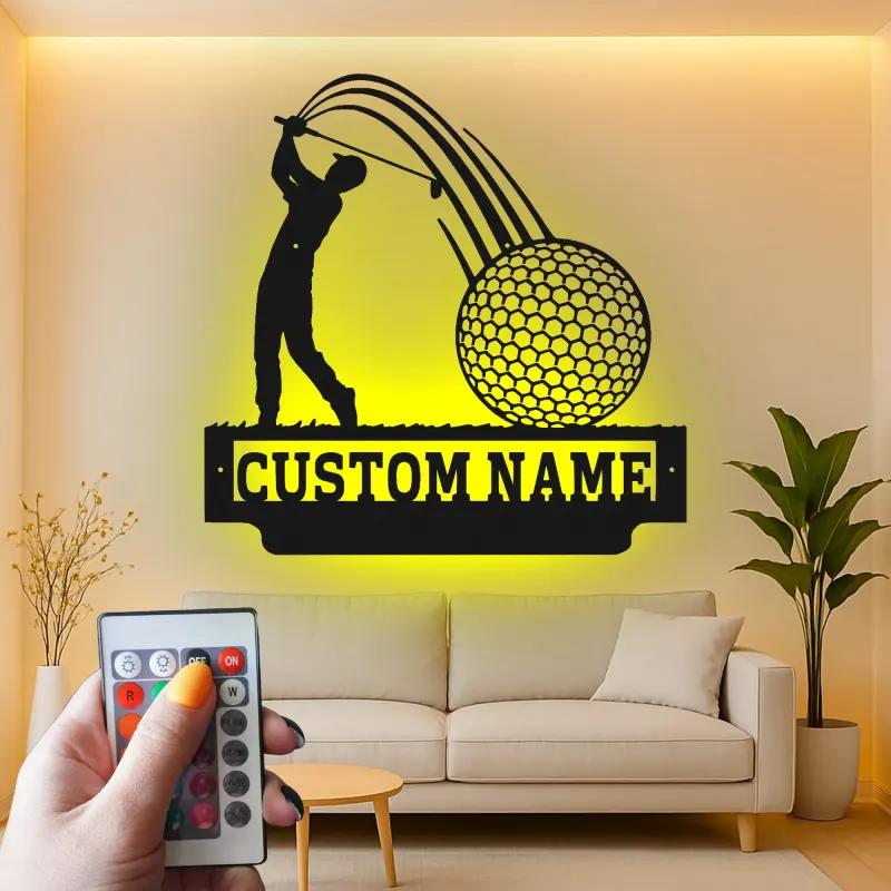 Insegna LED personalizzata da golf | Decorazione murale in metallo su misura per man cave | Targa con nome del golfista | Regalo per appassionati di golf