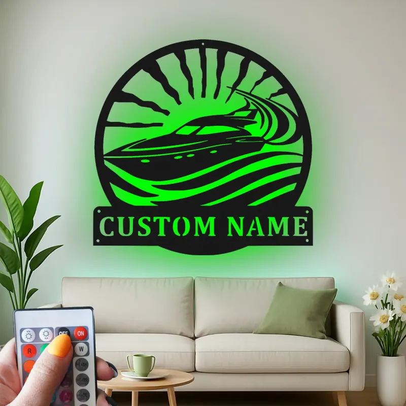Cartel de metal personalizado con luz LED de yate, regalo de navegación personalizado para él, decoración náutica para man cave