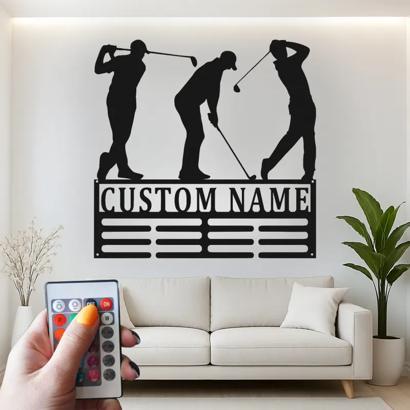 Enseigne de golf personnalisée avec LED | Décoration murale en métal sur mesure pour man cave | Plaque prénom golfeur | Cadeau pour lui