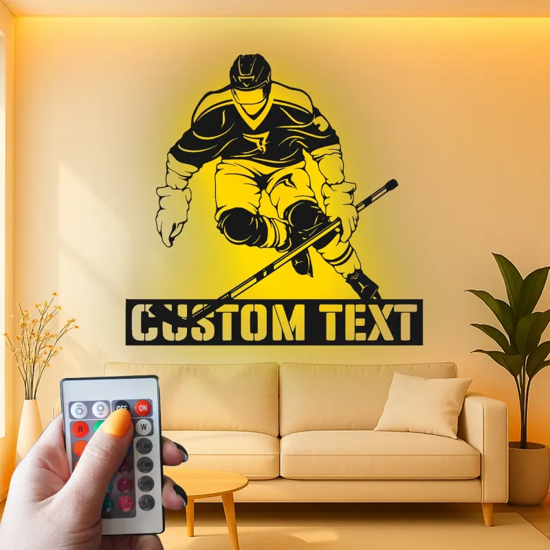 Personalisierte Hockey Wandkunst | Individuelles LED Metallschild für das Spielzimmer | Geschenk für Hockeyspieler