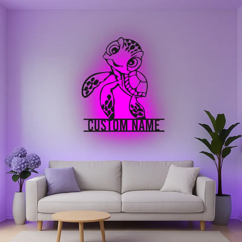 Décoration murale en métal personnalisée de tortue de mer avec rétroéclairage LED - Cadeau pour les amoureux de l'océan, décoration de nursery ou de chambre d'enfants