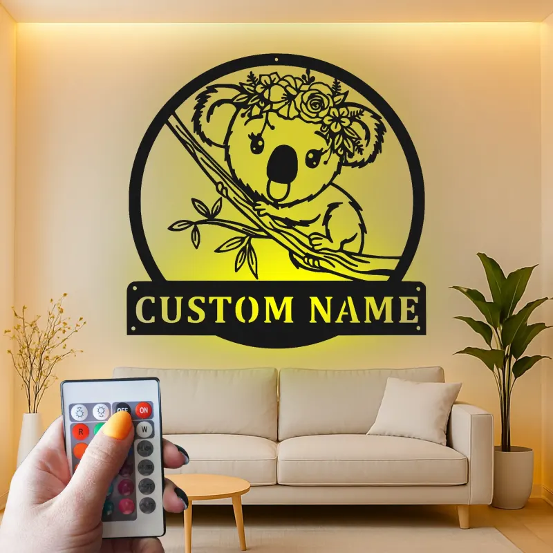 Personalisierte Koala LED-Licht Metall-Wandkunst für das Kinderzimmer