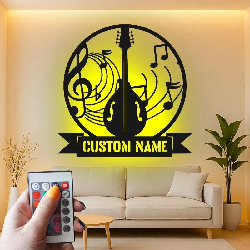 Custom Guitar LED Sign | Personalized Metal Wall Art for Music Room | Musician Name Plaque with Lights