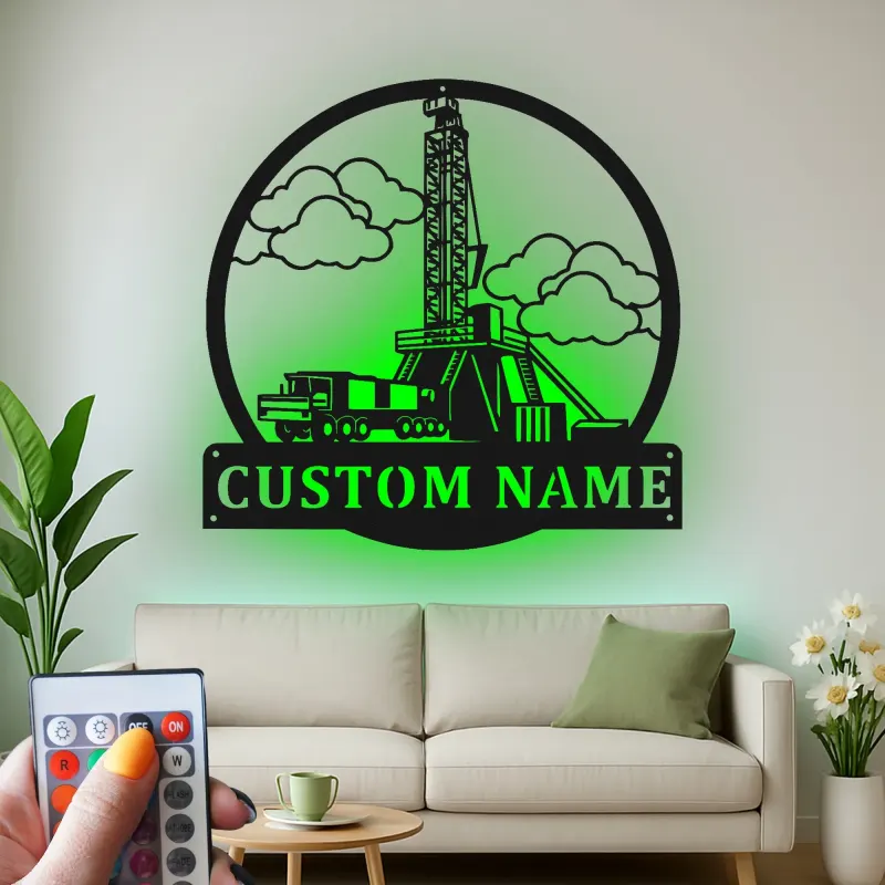 Custom Oil Rig Metal Wall Art | Personalized Drilling Derrick LED Sign | Industrial Oilfield Decor | Gift for Worker