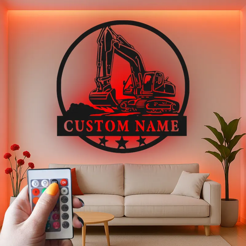 Insegna in metallo LED personalizzata per escavatore - Regalo per lui, decorazione per ufficio o garage 1