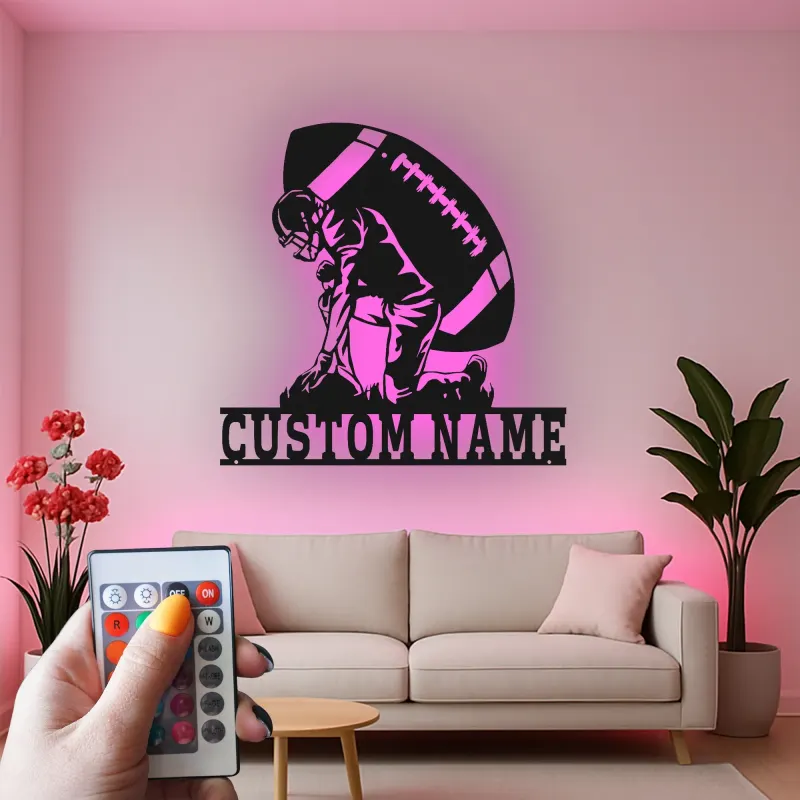Custom Football Player LED Sign | Personalized Metal Wall Art for Teen Room | Sports Fan Gift | Athlete Decor