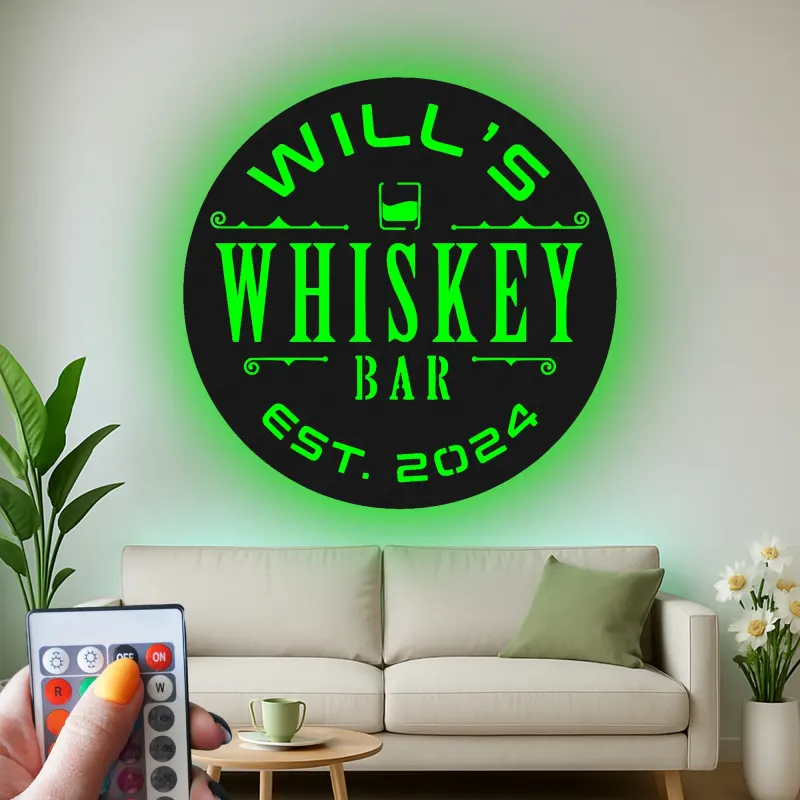 Cartel de metal personalizado con luz LED para bar de whisky, regalo personalizado para amantes del whisky, decoración de bar en casa