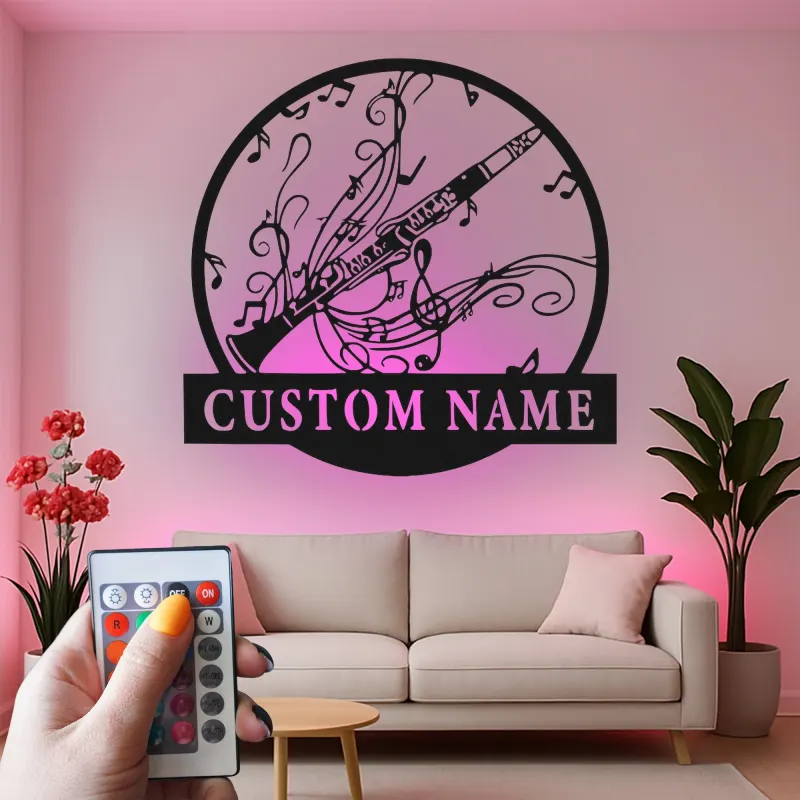 Insegna in metallo personalizzata con luce LED per clarinetto - Regalo per musicisti, decorazione per stanze musicali