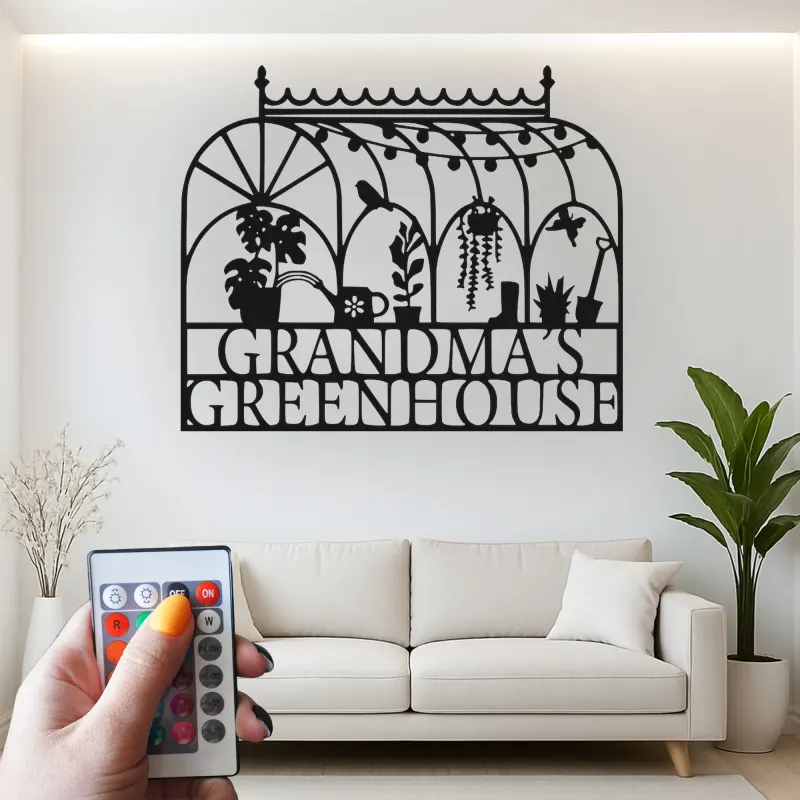 Insegna in metallo per serra personalizzata | Regalo LED per giardiniera per nonna | Arte da parete personalizzata per amanti delle piante | Arredo farmhouse moderno