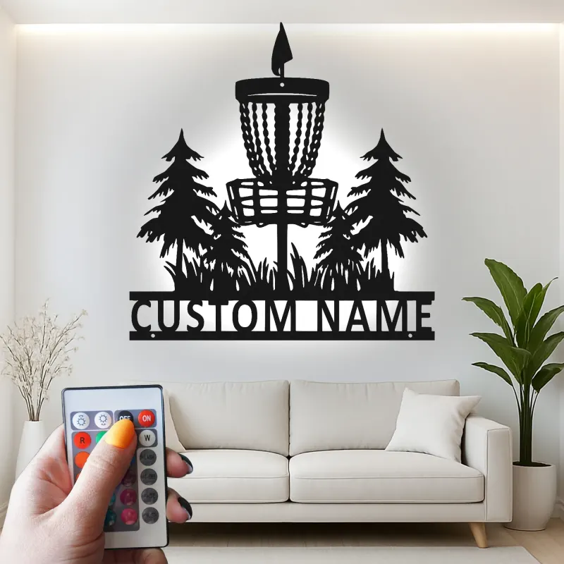 Cartel de metal LED personalizado para cesta de disc golf, regalo para jugadores de disc golf, decoración de deportes al aire libre